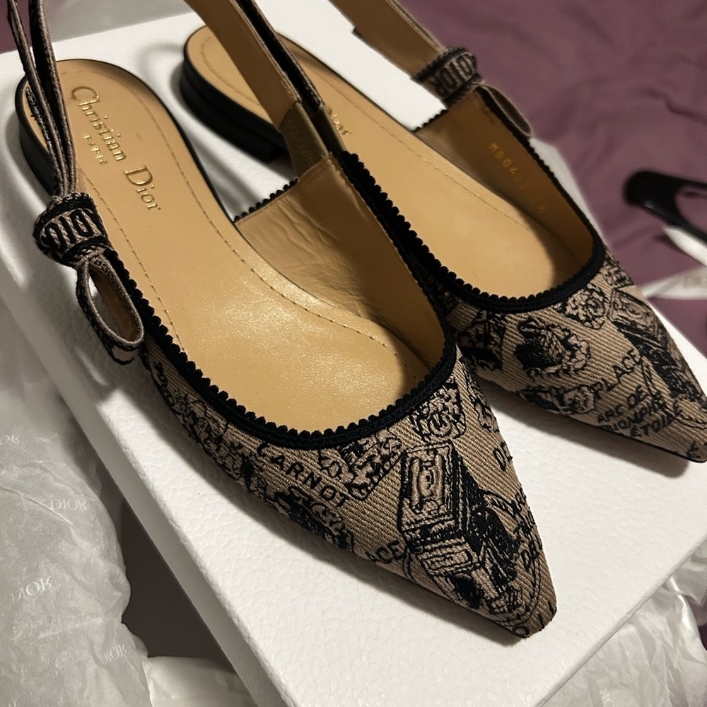 Dior Tan and Black Heels with Square Toe Design